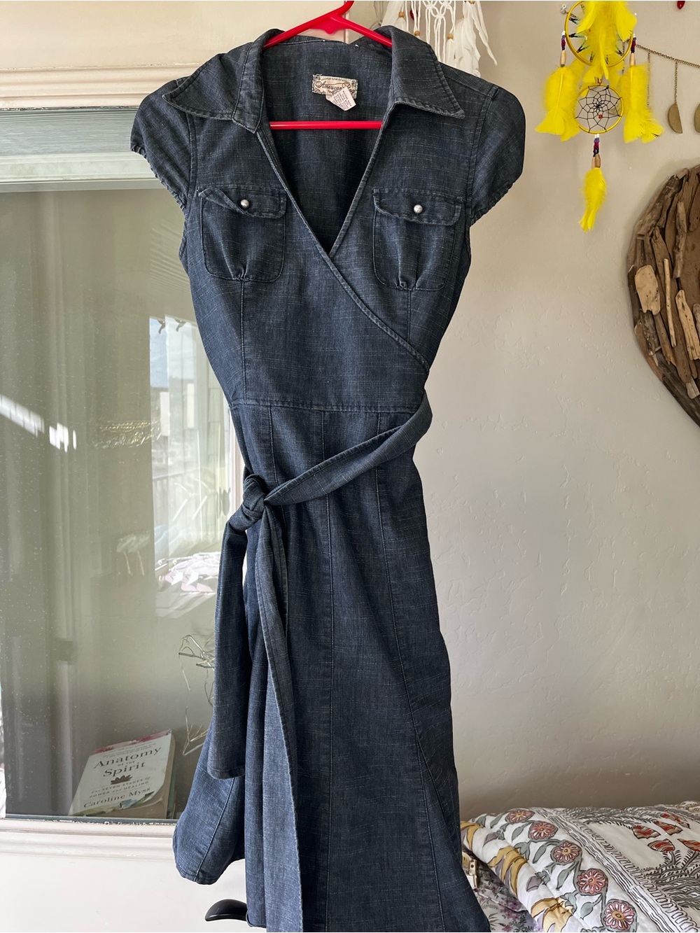 American Rag Dark Blue Denim Wrap Midi Dress